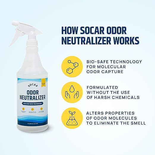 SOCAR - Odor Neutralizer Eliminates odors for Home, Office, Gym, Car. Eliminates Odors from Pets, Cooking, Sports Gear, Urine, Vomit &amp; Unwanted, Strong Odors 32oz Liquid Spray