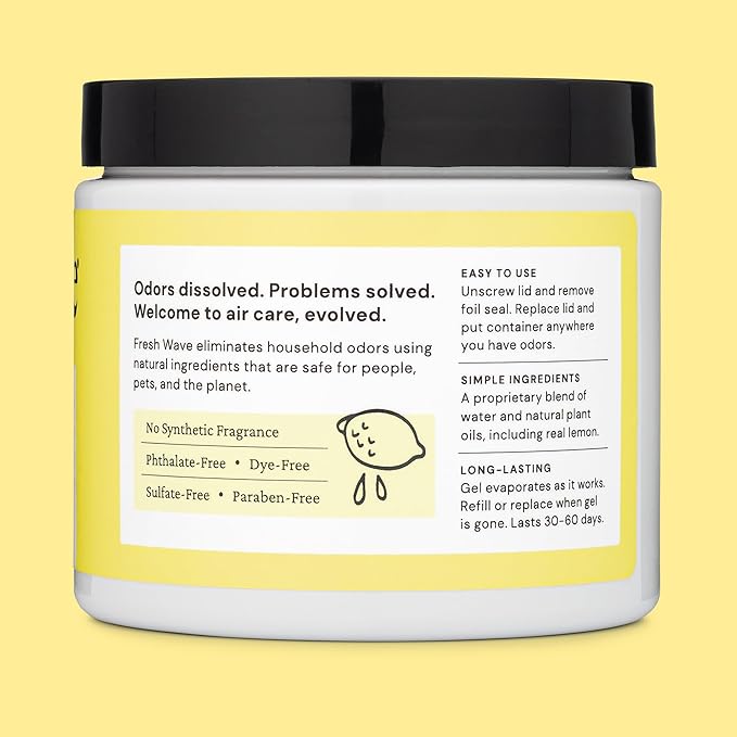Fresh Wave Lemon Odor Removing Gel, 15 oz. | Odor Absorbers for Home | Safer Odor Relief | Natural Plant-Based Odor Eliminator | Every 15 oz. lasts 30-60 Days | For Cooking, Trash &amp; Pets