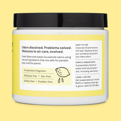 Fresh Wave Lemon Odor Removing Gel, 15 oz. | Odor Absorbers for Home | Safer Odor Relief | Natural Plant-Based Odor Eliminator | Every 15 oz. lasts 30-60 Days | For Cooking, Trash &amp; Pets