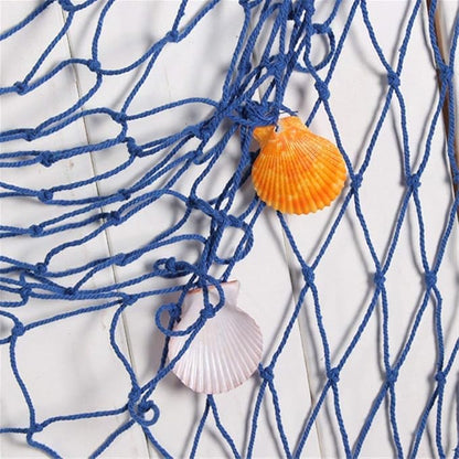 Nature Fish Net Wall Decoration with Shells, Ocean Themed Wall Hangings Fishing Net Party Decor for Pirate Party,Wedding,Photographing Decoration (Fishnet-2pack-Beige &amp; Blue)