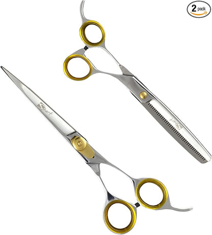 Sharf Gold Touch Pet Grooming Shear Kit 7.5 Inch Straight &amp; 6.5" 42-Tooth Thinning Scissors