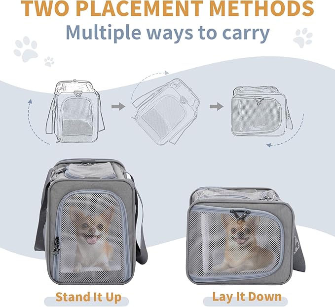 ‌Petsfit Airline Approved Pet Carrier for Small Dogs &amp; Cats, 19x9x12 TSA Approved Carrier, with Removable Dual-Sided Padding (2-Way Placement) - Fits Under Most Airplane Seats, Escape Proof (Gray)