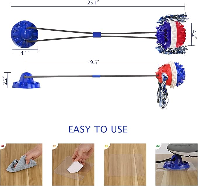 Aggressive Chewer Dog Toys - Rope Toys with Suction Cup, Teething Treats &amp; Puzzle Food Dispensing Ball (Navy Blue)
