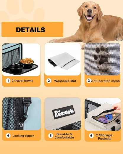 Extra Large Dog Crate with 2 Foldable Bowl, 36 Inch Collapsible Travel Dog Crate Kennel with Soft Blanket for Medium Dogs,Indoor &amp; Outdoor (36" L x 25" W x 25" H, Blue)