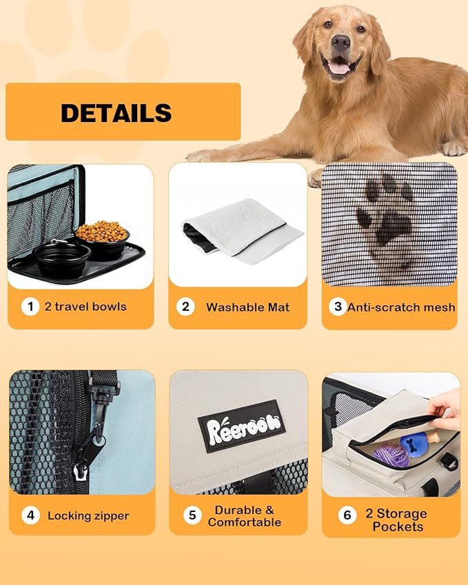 Extra Large Dog Crate with 2 Foldable Bowl, 40 Inch Collapsible Travel Dog Crate Kennel with Soft Blanket for Medium Dogs,Indoor &amp; Outdoor (40" L x 27" W x 27" H, Blue)