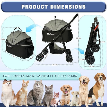 4 Wheels Pet Stroller 4 in 1 Pet Stroller with Detachable Carrier for Small &amp; Medium Dogs Cats up to 55 lbs Easy-Folding Travel Dog Wagon with Car Seat Breathable Mesh,White Cartoon