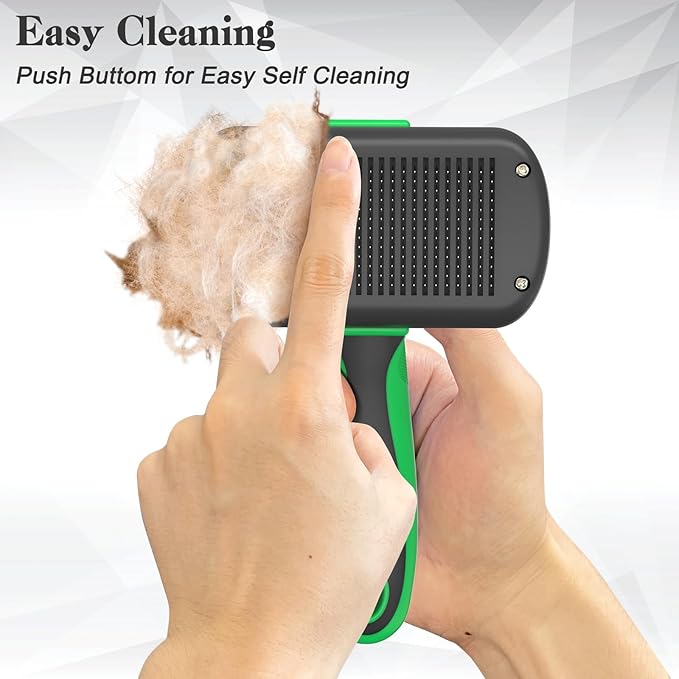 Self Cleaning Deshedding Brush for Dogs &amp; Cats - Skin Friendly Grooming Tool with Hair Removal for Haired Pets, Green