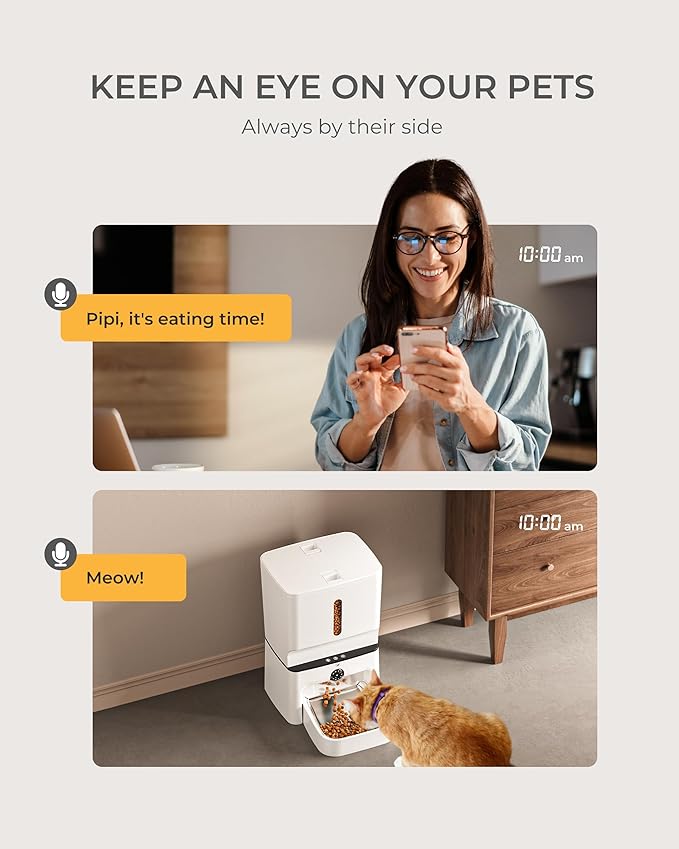 Automatic Cat Feeder with Camera, 7L Timed Dog Feeders, Adjustable Camera, 1080P HD Night Vision, Automatic Dog Feeder, 5G WiFi Cat Food Dispenser with 2-Way Audio, Low Food &amp; Motion Alerts