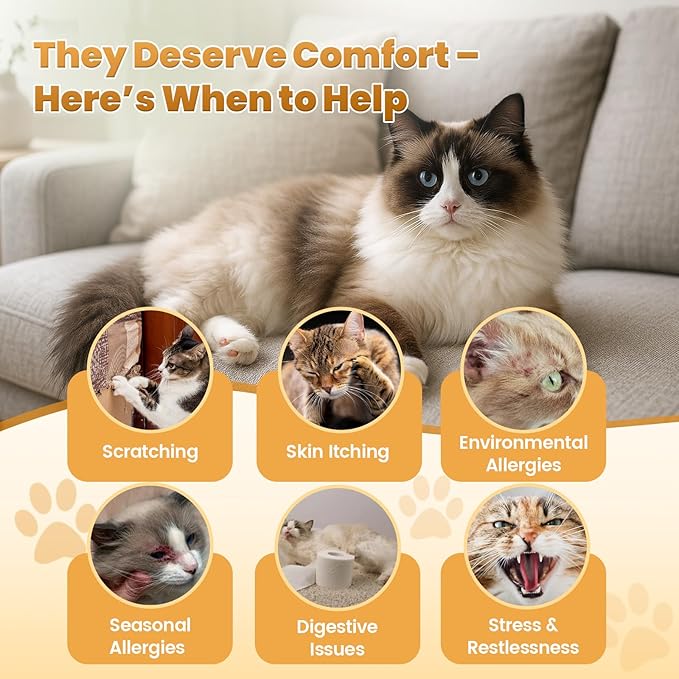 Cat Allergy Relief for Cats, Crunchy &amp; Creamy Chews for Immune &amp; Skin Coat Support – Seasonal Allergies, Itching Relief, Omega 3 &amp; Probiotic Natural Supplement for Cats, Chicken Flavor – 500 Chews
