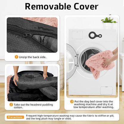 GGIB Calming Dog Bed Fluffy Plush Dog Mat for Furniture Protector with Removable Washable Cover for Large Medium Small Dogs and Cats (Small(35x31x5),Pink)