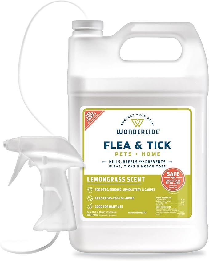 Wondercide - Flea, Tick &amp; Mosquito Spray for Dogs, Cats, and Home - Flea and Tick Killer, Control, Prevention, Treatment - with Natural Essential Oils - Pet and Family Safe - Lemongrass 128 oz