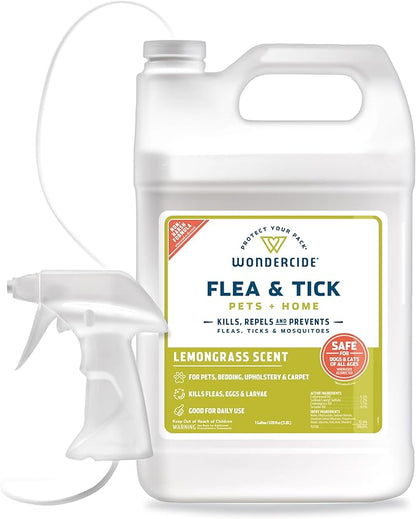 Wondercide - Flea, Tick &amp; Mosquito Spray for Dogs, Cats, and Home - Flea and Tick Killer, Control, Prevention, Treatment - with Natural Essential Oils - Pet and Family Safe - Lemongrass 128 oz