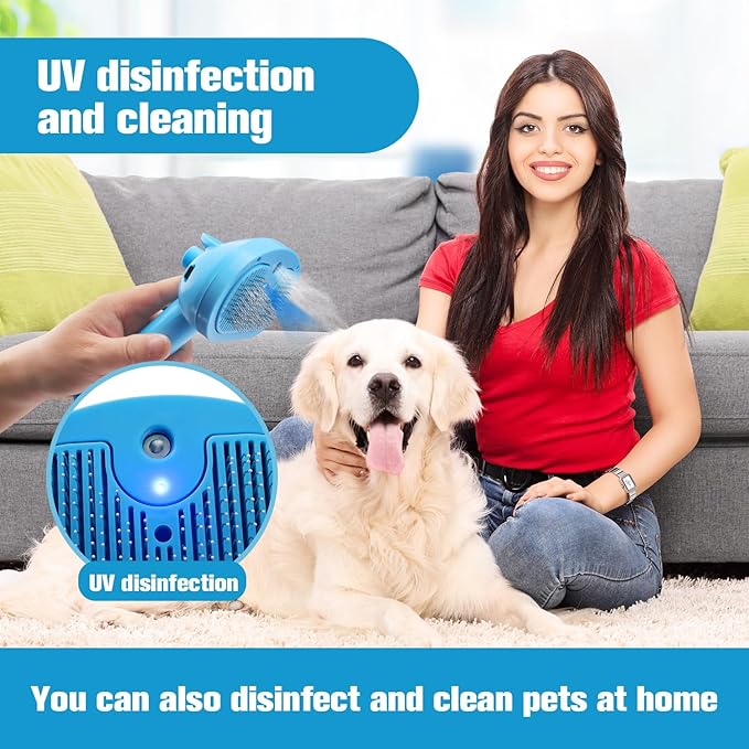 Pet Steam Brush for Dog,Gentle Cat &amp; Dog Brush for Shedding Self-Cleaning Cat Brushes for Indoor Cats Spary Pet Hair Removal Tool for Massage,Grooming Dog Brush for Short&amp;Long Haired Dogs Blue