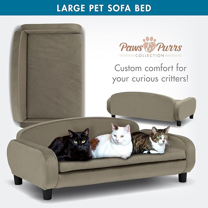 Paws &amp; Purrs Multi-Cat Sofa Bed – 41.5″ Wide Elevated Pet Couch with 3″ Foam Mattress, Removable Machine-Washable Cover – Stylish Indoor Pet Furniture for Two or More Cats and Dogs, Ash