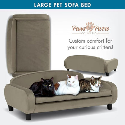 Paws &amp; Purrs Multi-Cat Sofa Bed – 41.5″ Wide Elevated Pet Couch with 3″ Foam Mattress, Removable Machine-Washable Cover – Stylish Indoor Pet Furniture for Two or More Cats and Dogs, Ash