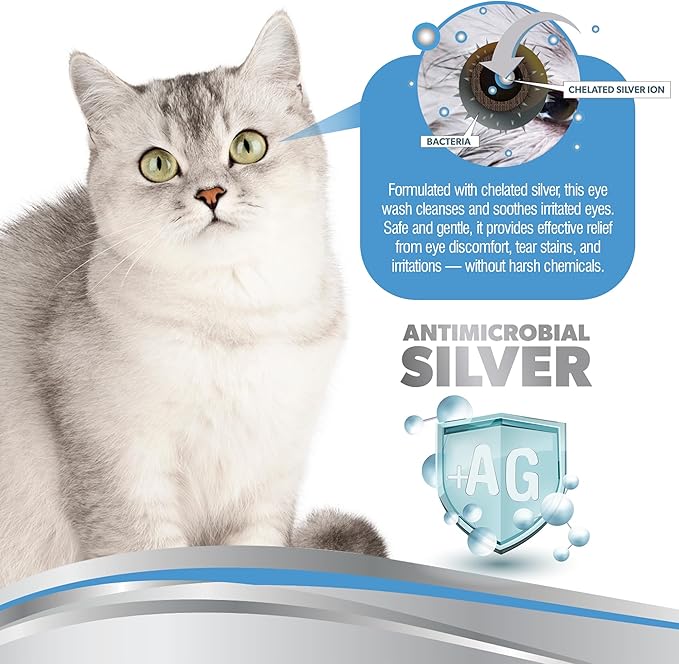 PetSilver Eye Drops for Dogs and Cats - Natural Dog Eye Wash - Relief for Inflammation &amp; Irritation - Pet Eye Cleaner and Tear Stain Remover - Patented Silver Formula - Made in The USA - 4 fl oz