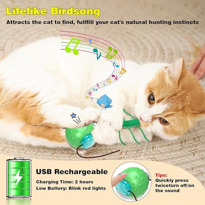 Interactive Cat Toys for Indoor Cats, Moving Cat Ball with Tail, Fast Rolling on Carpet, Chirping &amp; Motion Activate Toy for Bored Indoor Adult Cats