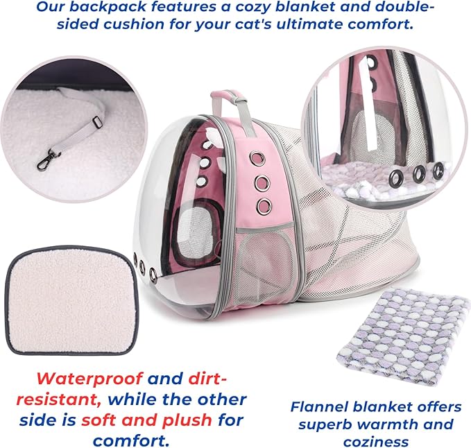 Lollimeow Cat Carrier Backpack, Bubble Expandable Backpack Carrier, Pets and Small Dogs,Airline-Approved, Designed for Travel, Hiking, Walking &amp; Outdoor Use (Back Expandable-Pink)
