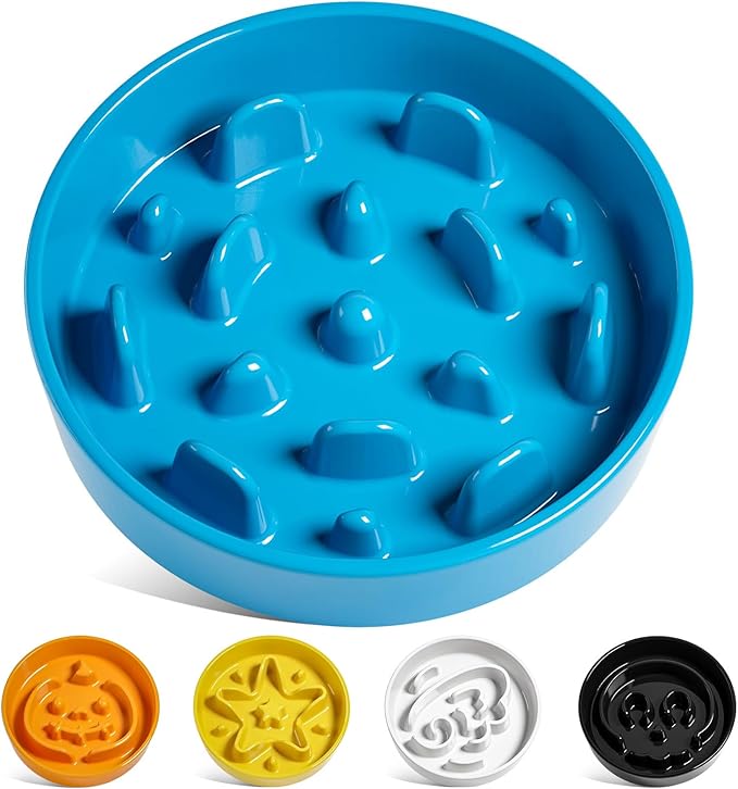 LE TAUCI Dog Bowls Slow Feeder Ceramic, 1.5 Cup Slow Feeding Bowl for Small and Medium Breed, Puzzle Dog Food Bowl for Fast Eater, Vortex Blue
