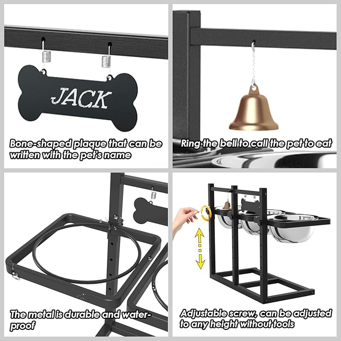 Elevated Dog Bowl Stand for Medium/Large Dogs with Slow Feeder &amp; Mat, Adjustable Height 3.9&