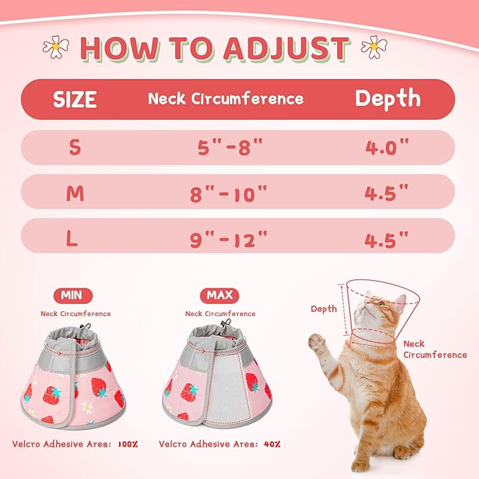 Cat Cone Collar Soft to Stop Licking, Adjustable, Foldable Lightweight Kitten Cones After Surgery Recovery for Cats &amp; Kittens, Cat Cone Alternative (Pink, L)