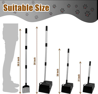 Pooper Scooper Metal 38" Long Adjustable Handle Swivel Bin &amp; Rake for Large &amp; Small Dogs Non-Breakable Dog Poop Scooper Easy to Clean Pet Waste Use on Grass, with 20 Waste Bags