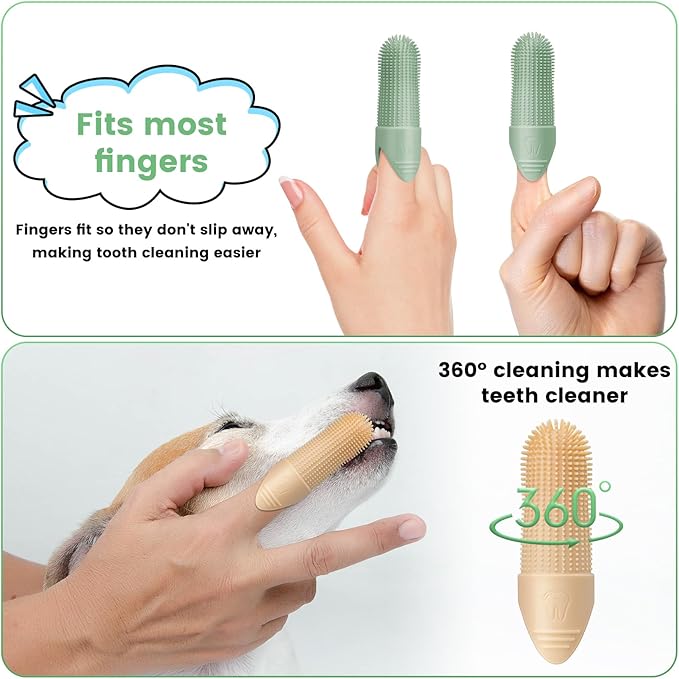 Dog Toothbrush, 2 Pack Dog Tooth Brush, 360° Cleaning Finger Toothbrush for Dogs, Food Grade Silicone Dog Finger Toothbrush Fits Most Fingers, Toothbrush for Dogs &amp; Cats Dental Care