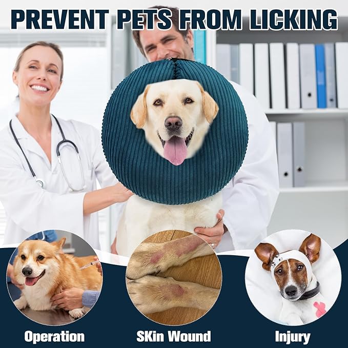 BINGPET Inflatable Dog Cone Collar Alternative After Surgery,Soft Recovery Cone for Dogs to Stop Licking,Protective Neck Donut E Collar Adjustable for Small Medium Large Dogs &amp; Cats(Navy Blue,XL)