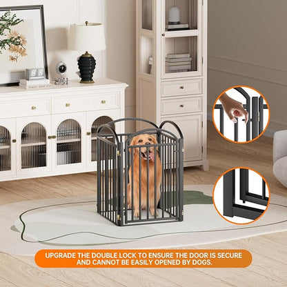 4 Panles Full Matel Freestanding Dog Gates with Door, 96"Extra Wide 32"Tall Free Standing Dog Pet Gate for Indoor &amp; Outdoor. Foldable Pet Fences for Doorways, House, Stairs, Porch, Deck, Yard