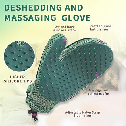 2 in 1 Cat Fur Glove &amp; Pet Hair Remover Glove, Dog Grooming Glove Brush for Shedding, Massage, Efficient Pet Hair Remover Mitt for Cleaner Couch, Carpet [Blue/Single]