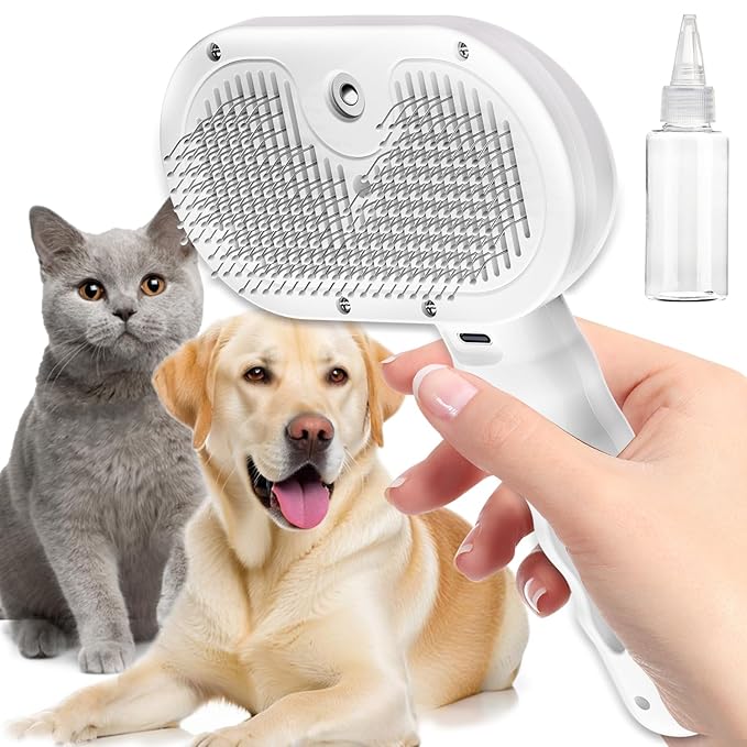Pet Steam Brush, Self Cleaning Brush with Mist Spray, Deshedding Tool for Dogs &amp; Cats, Pet Hair, Tangle-Free Grooming Brush for Long/Short Haired Pets