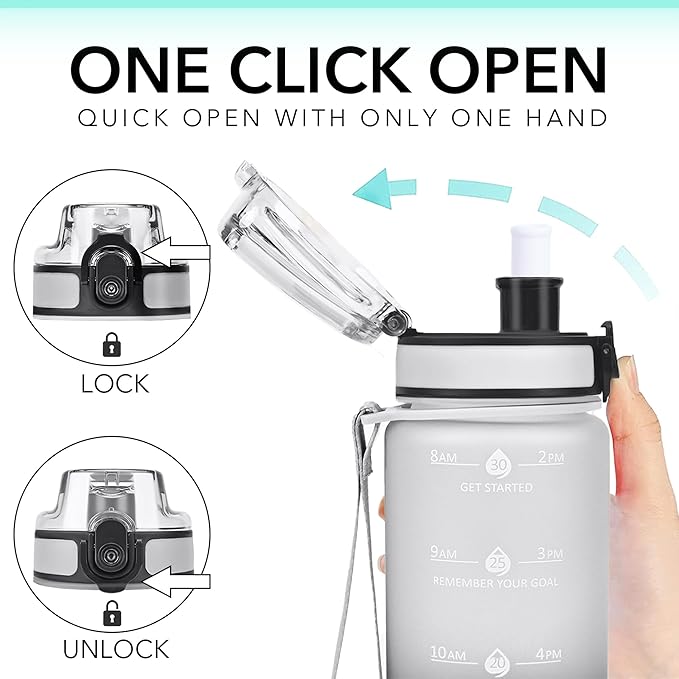 32oz Motivational Water Bottles with Time Marker &amp; Fruit Strainer, Transparent Gradient Color Water Bottle with Times to Drink, Leakproof &amp; BPA Free, Reusable Bottle with Strap (No Straw)