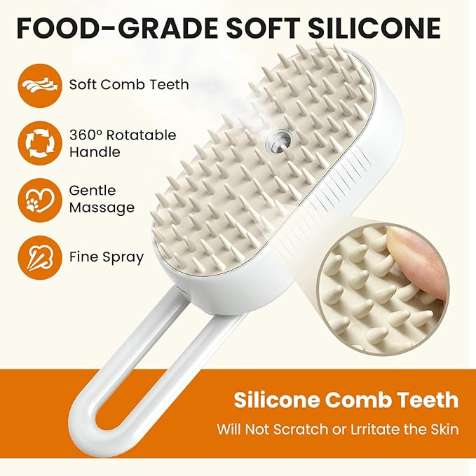 Cat Steam Brush for Shedding, Pet Steam Brush for Cats and Dog, 4 in 1 Rechargeable Cat Hair Brush, Spray Anti-Static, Massage, Cleaning, Shedding &amp; Combing All In One, for Long &amp; Short Haired Pets!