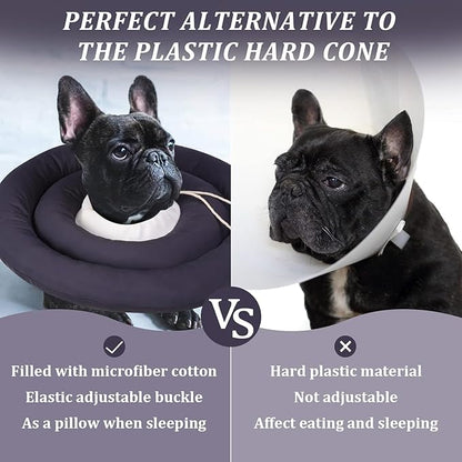 IDOMIK Dog Recovery Collar, Waterproof Soft Dog Cone After Surgery, Comfy Protective Elizabethan Collar Alternative for Dogs Cats, Adjustable Pet Neck Donut Cone Anti-Licking Biting Wounds,Grey,3XL