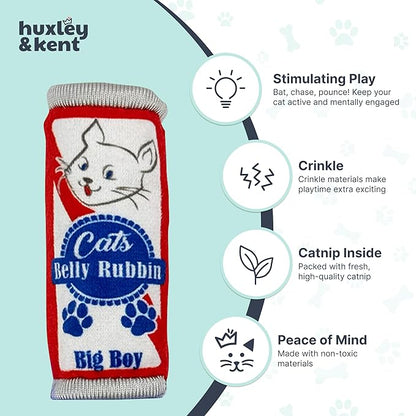 Huxley &amp; Kent Plush Cat Toy - Interactive Catnip Toy for Cats &amp; Kittens - Soft Kitty Toy with Crinkle &amp; Catnip - Fun Indoor Play Toy - Belly Rubbin