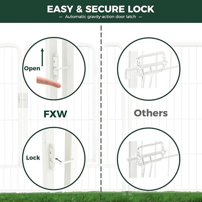 FXW Rollick Unleashed Dog Playpen for Indoor, Yard, RV Camping, 32 inch 8 Panels for Small and Medium Dogs, White│Patented