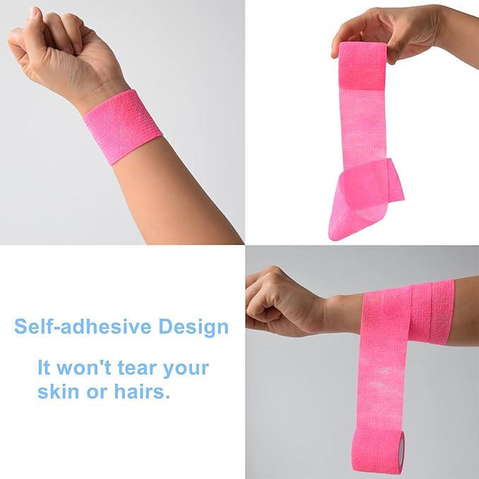 9 Pack 2" x 5 Yards Self Adhesive Bandage Wrap Self Stick Wrap for Ankle, Wrist, Finger, Sports, Breathable Cohesive Vet Tape for Pets (Pink)