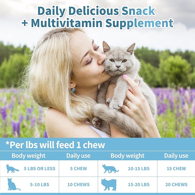 Cat Multivitamin, Crunchy &amp; Creamy Cheese Chew– Supports Energy and Skin &amp; Coat – with Taurine, B-Complex, Zinc Methionine &amp; Selenium Yeast – Daily Health Supplement for Cats of All Ages (500 Chew)