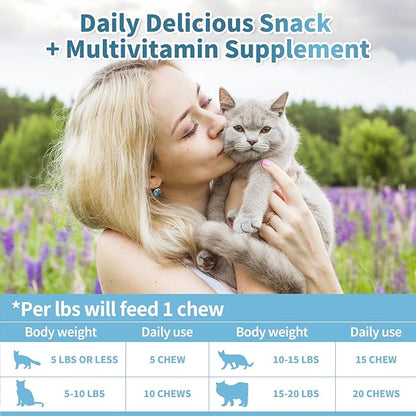 Cat Multivitamin, Crunchy &amp; Creamy Cheese Chew– Supports Energy and Skin &amp; Coat – with Taurine, B-Complex, Zinc Methionine &amp; Selenium Yeast – Daily Health Supplement for Cats of All Ages (500 Chew)