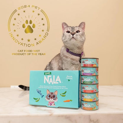 LOVE, NALA - Natural Adult Cat Wet Food - Pate Tuna, Carrot, &amp; Salmon Recipe - Grain Free, Non-GMO, Digestive Fiber Blend, Minerals, Vitamins - 12 Pack 2.4 lbs.