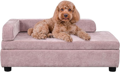 AFBKSS&amp;BB Pet Sofa with Hidden Storage for Puppy and Cat,Linen Fabric Dog Sofa,Cat Couch with Wooden Frame (Pink)