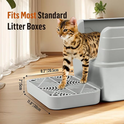 Litter Box Step, Cat Step/Ramp/Catcher with Filter Function, Easy to Clean, Filter Pedal Ideal for Kitten &amp; Elderly Cats (Light Grey)