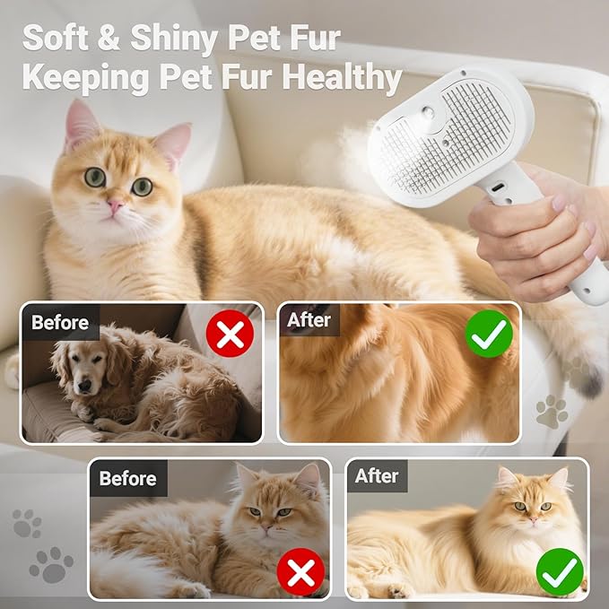 Pet Steam Brush for Dogs &amp; Cats with Pet Conditioner, 4 in 1 Spray Hair Removal Comb for Shedding &amp; Grooming, Self Cleaning Water Brush for Long &amp; Short Haired Pets