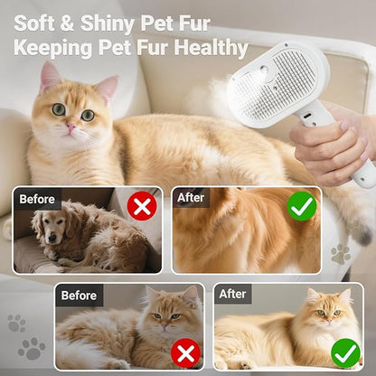 Pet Steam Brush for Dogs &amp; Cats with Pet Conditioner, 4 in 1 Spray Hair Removal Comb for Shedding &amp; Grooming, Self Cleaning Water Brush for Long &amp; Short Haired Pets
