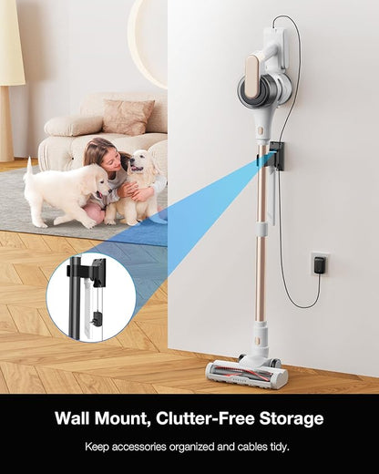 Cordless Stick Vacuum Cleaner for Home, Lightweight Rechargeable Vacuum with 55min Runtime, Powerful Suction, Green LED Headlight, 9-in-1 Pet Hair Carpet &amp; Hardwood Floor Cleaner