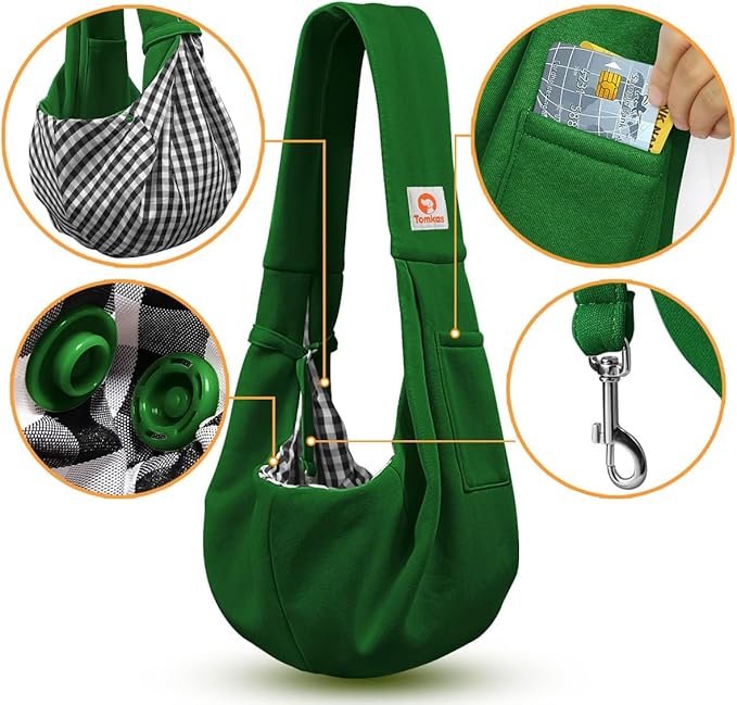 Tomkas Small Dog Sling Carrier - Classic Pocket &amp; Classic Strap - for 3-10 lbs Pets(Emerald Green)