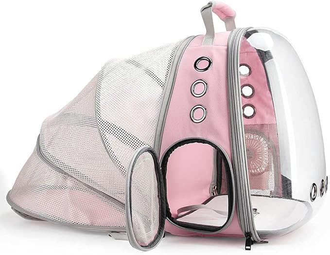 Lollimeow Cat Carrier Backpack, Bubble Expandable Backpack Carrier, Pets and Small Dogs,Airline-Approved, Designed for Travel, Hiking, Walking &amp; Outdoor Use (Back Expandable-Pink)