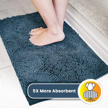 Muddy Mat® Pack of 3 Highly Absorbent Microfiber Dog Door Mat and Pet Rug, Non Slip Thick Washable Area Mat Soft Chenille for Kitchen Bathroom Bedroom and Outdoor - Atlantic Blue Small, Medium &amp; Large