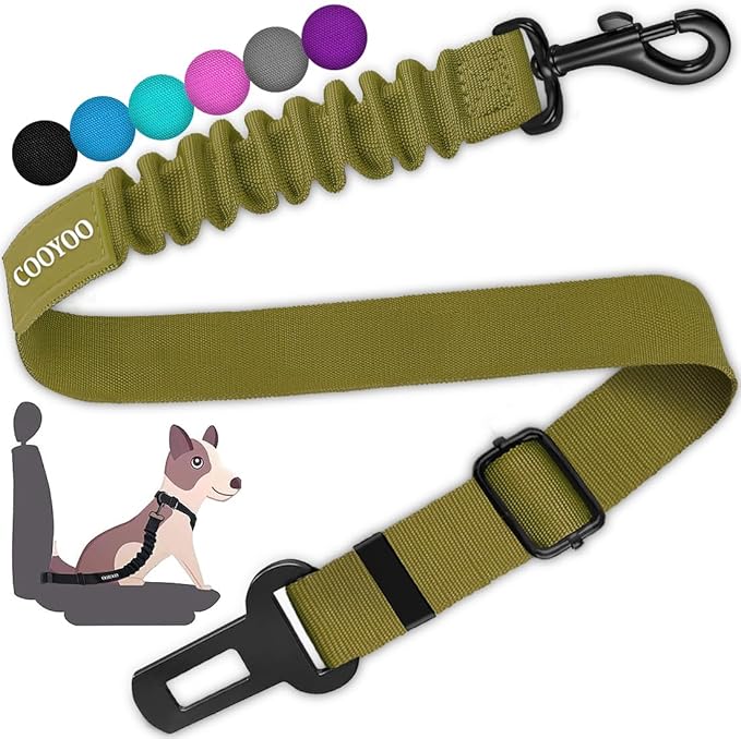 COOYOO Dog Seat Belt,Retractable Dog Car Harness Seat Belt for Car Adjustable Nylon Pet Safety Seat Belts Heavy Duty &amp; Elastic Bungee Buffer