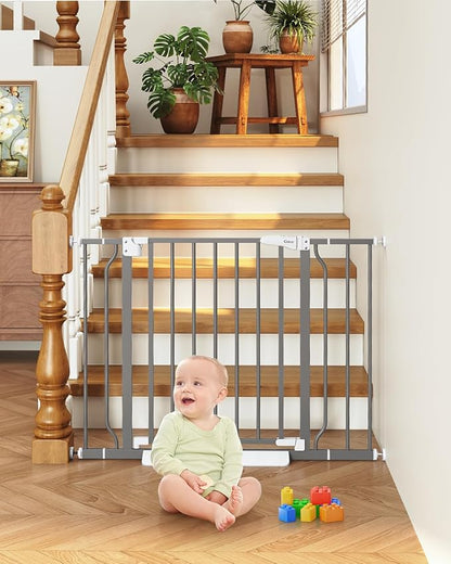 29"-40" Baby Gate for Stairs, Auto Close Stroller Friendly Dog Gate Indoor for Doorways, Pressure Mounted Baby Gate, Easy Walk Through Gate for Children &amp; Pets, Grey